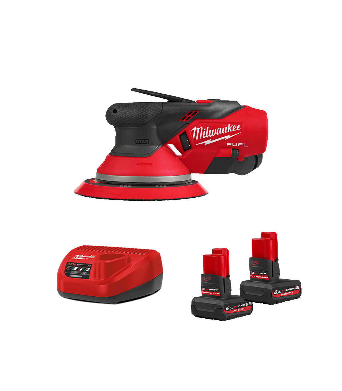 Ponceuse excentrique Ø150mm 12V M12 FROS5-0 + 2 batteries HB 5 Ah 12 V + chargeur C12C MILWAUKEE