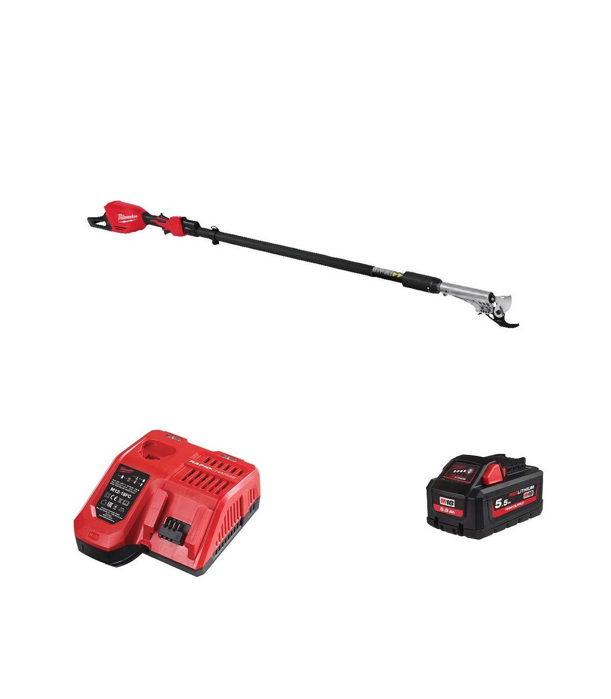 Sécateur sur perche télescopique M18 BLTS-551 + 1 batterie HB 5,5 Ah + chargeur M12-18 FC MILWAUKEE