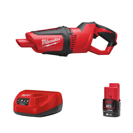 Aspirateur compact de chantier M12 HV-0 + 1 batterie 2 Ah 12 V + chargeur C12C MILWAUKEE