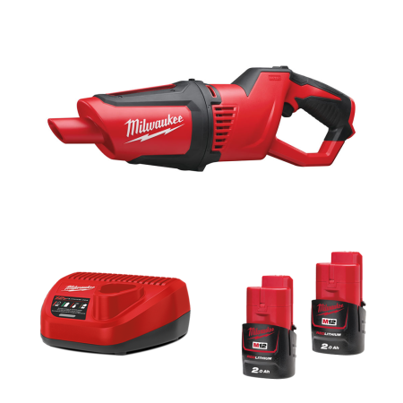 Aspirateur compact de chantier M12 HV-0 + 2 batteries 2 Ah 12 V + chargeur C12C MILWAUKEE