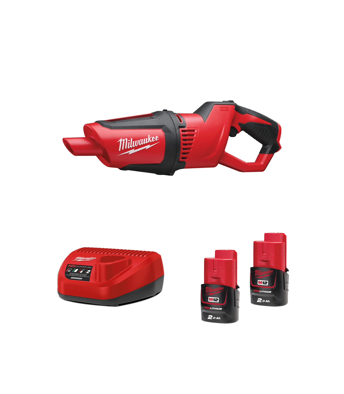 Aspirateur compact de chantier M12 HV-0 + 2 batteries 2 Ah 12 V + chargeur C12C MILWAUKEE