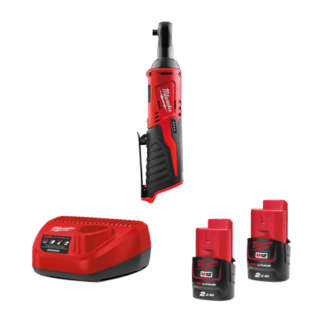 Clé à cliquet ¼″ M12 IR-0 + 2 batteries 12V 2 Ah + chargeur C12C MILWAUKEE