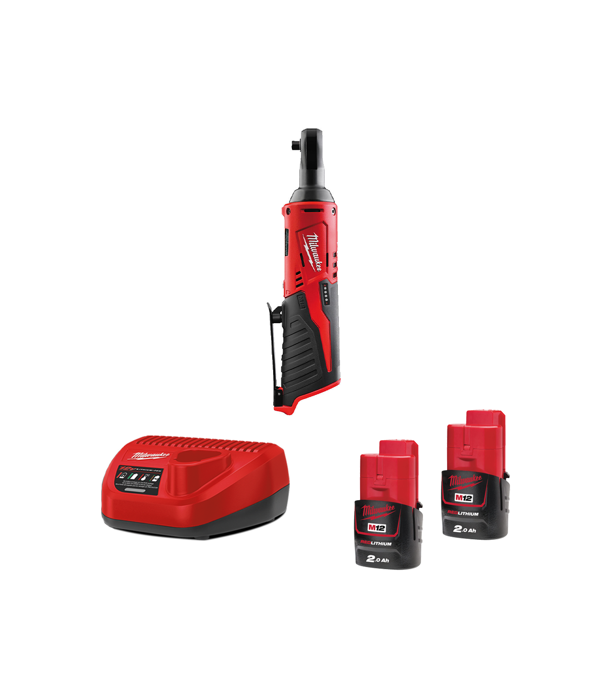 Clé à cliquet ¼″ M12 IR-0 + 2 batteries 12V 2 Ah + chargeur C12C MILWAUKEE