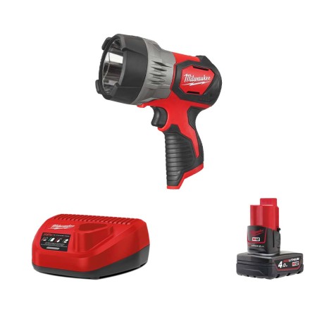 Torche LED longue portée M12 SLED-0 + 1 batterie 4 Ah 12 V + chargeur C12C MILWAUKEE