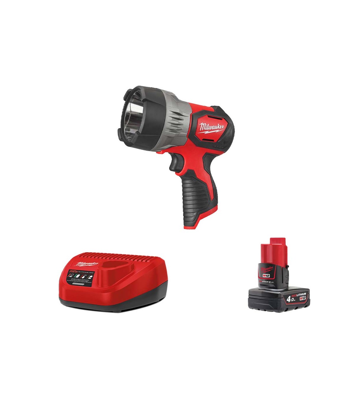 Torche LED longue portée M12 SLED-0 + 1 batterie 4 Ah 12 V + chargeur C12C MILWAUKEE