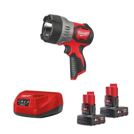 Torche LED longue portée M12 SLED-0 + 2 batteries 4 Ah 12 V + chargeur C12C MILWAUKEE