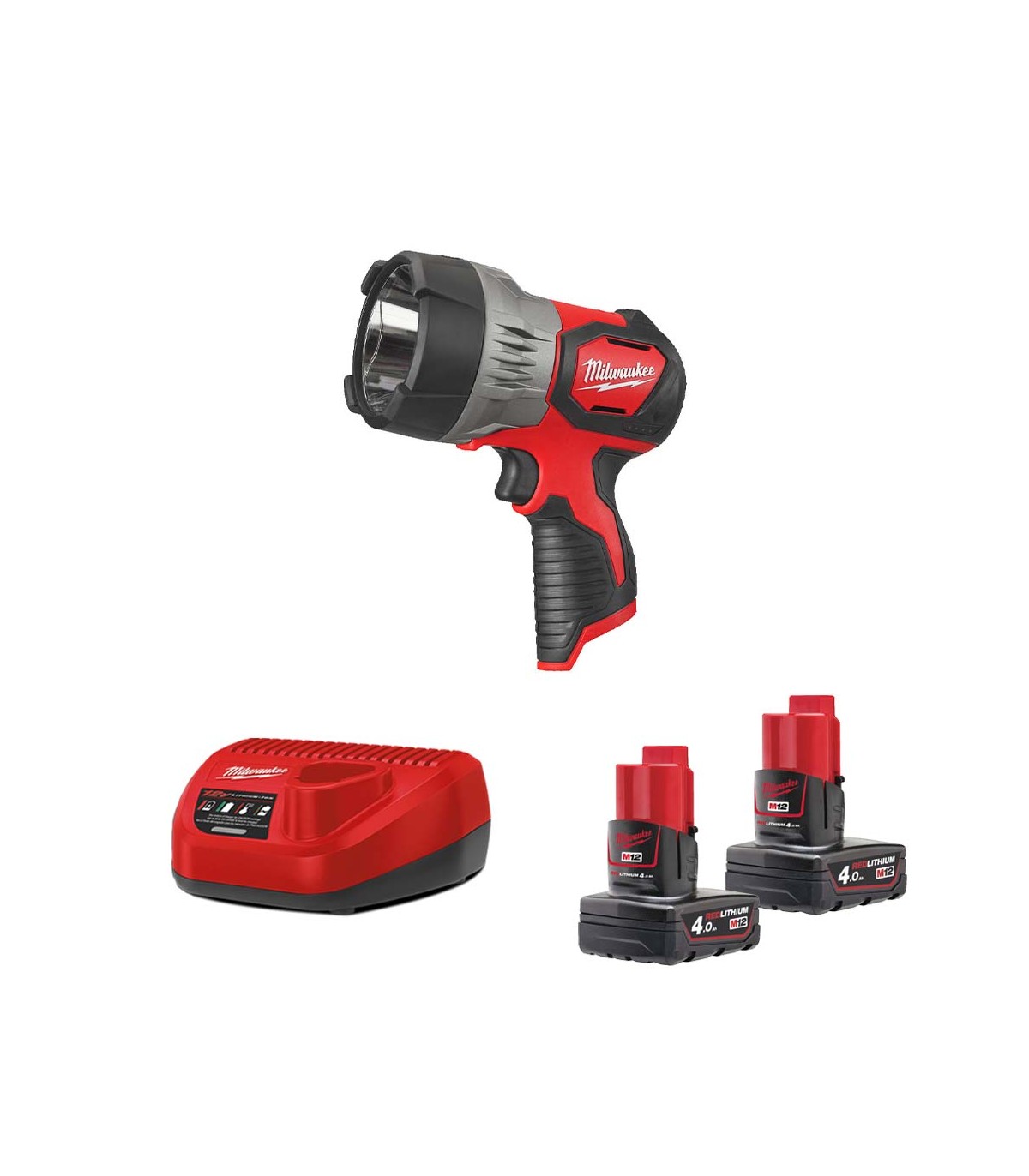 Torche LED longue portée M12 SLED-0 + 2 batteries 4 Ah 12 V + chargeur C12C MILWAUKEE