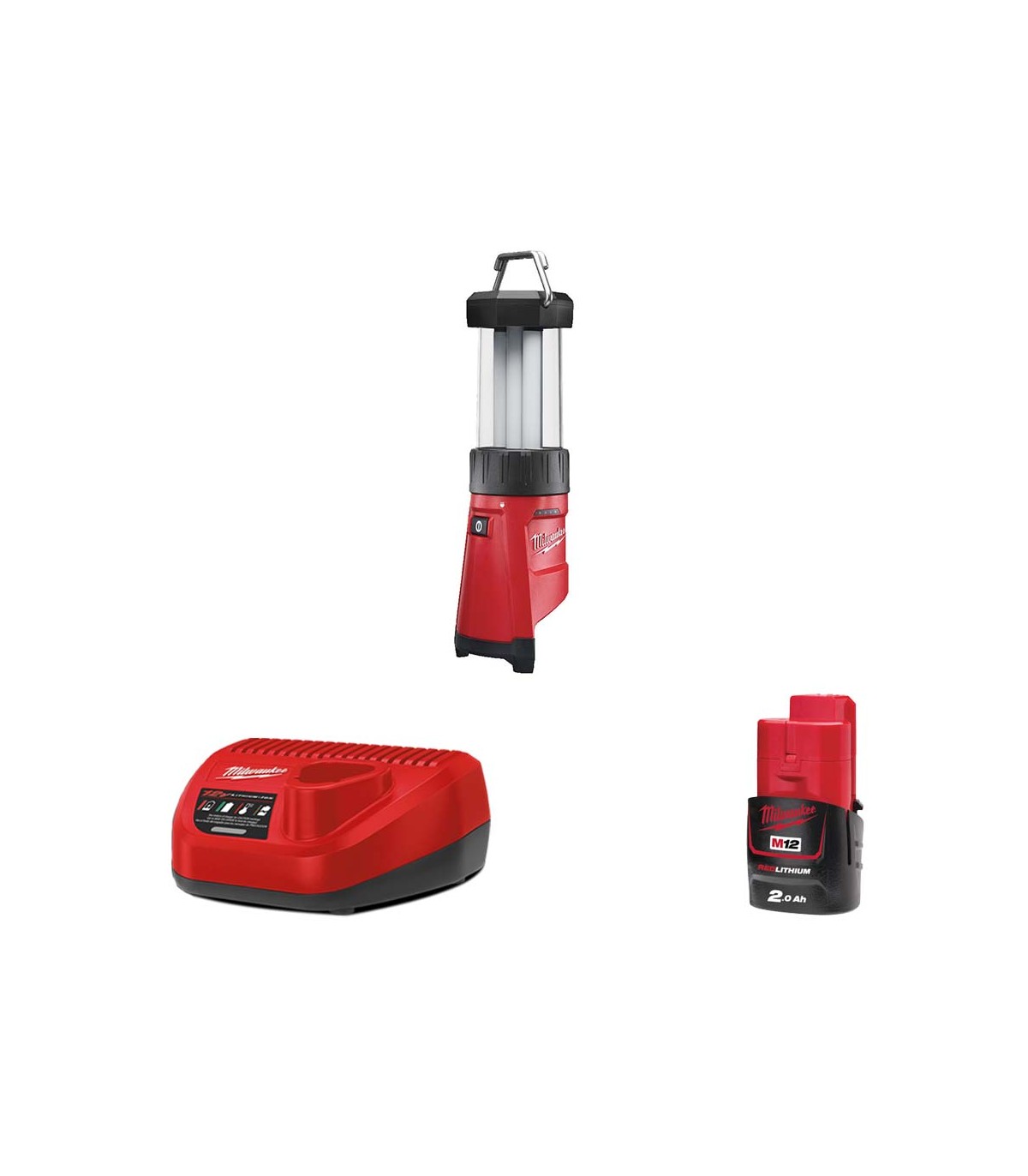 Lanterne de chantier LED M12 LL-0 + 1 batterie 2 Ah 12 V + chargeur C12C MILWAUKEE