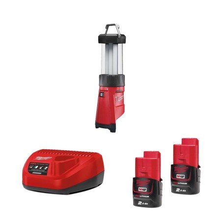 Lanterne de chantier LED M12 LL-0 + 2 batteries 2 Ah 12 V + chargeur C12C MILWAUKEE