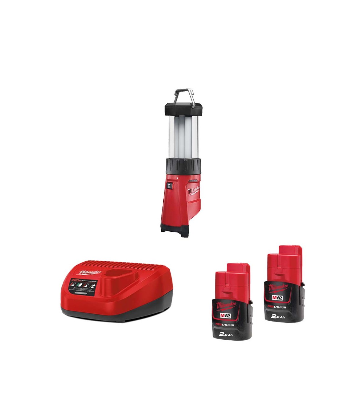 Lanterne de chantier LED M12 LL-0 + 2 batteries 2 Ah 12 V + chargeur C12C MILWAUKEE
