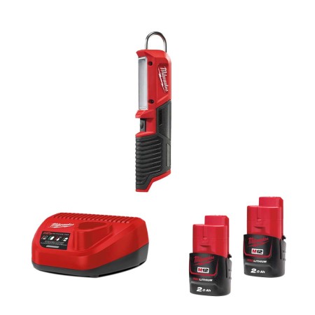 Baladeuse LED M12 SL-0 + 2 batteries 2 Ah 12 V + chargeur C12C MILWAUKEE