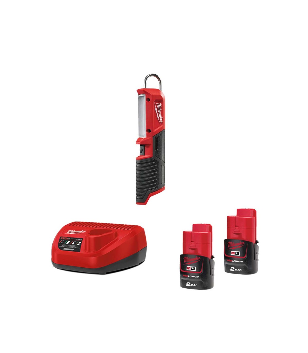 Baladeuse LED M12 SL-0 + 2 batteries 2 Ah 12 V + chargeur C12C MILWAUKEE