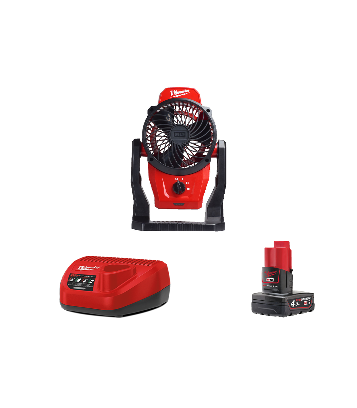 Ventilateur M12 AF-0 + 1 batterie 4 Ah 12 V + chargeur C12C MILWAUKEE