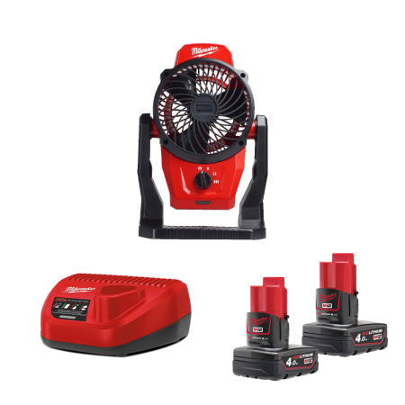 Ventilateur M12 AF-0 + 2 batteries 4 Ah 12 V + chargeur C12C MILWAUKEE