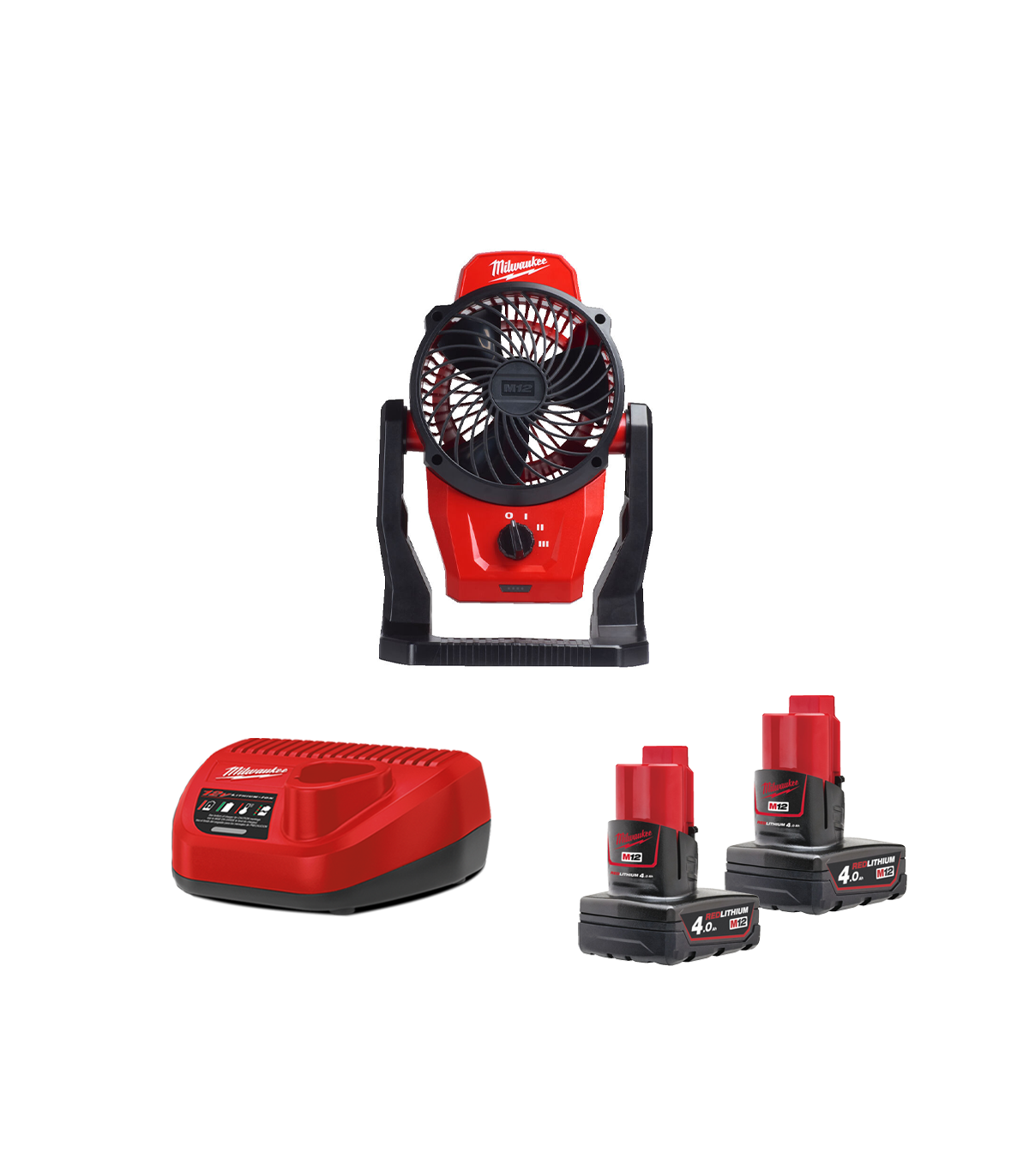 Ventilateur M12 AF-0 + 2 batteries 4 Ah 12 V + chargeur C12C MILWAUKEE