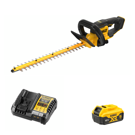 Taille haie 18V 55cm DCMHT562N-XJ + 1 batterie 18V 5 Ah + chargeur DCB1104-QW DEWALT