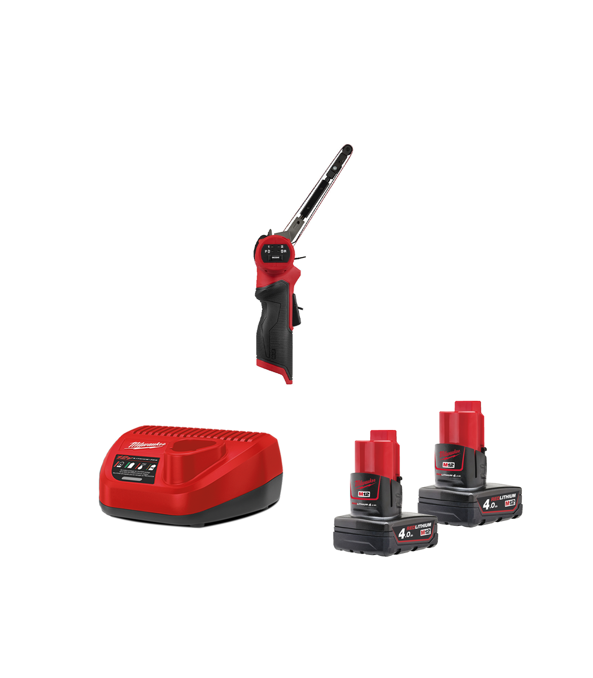 Ponceuse à bande 12V M12 FBFL13-0 13mm + 2 batteries 4 Ah 12 V + chargeur C12C MILWAUKEE