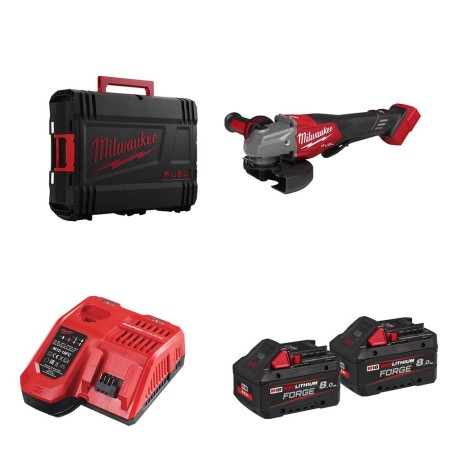Meuleuse d'angle avec homme mort Ø125 mm M18 FHSAG125XPDB2-802X + 2 batteries FB 8 Ah + chargeur M12-18 FC MILWAUKEE