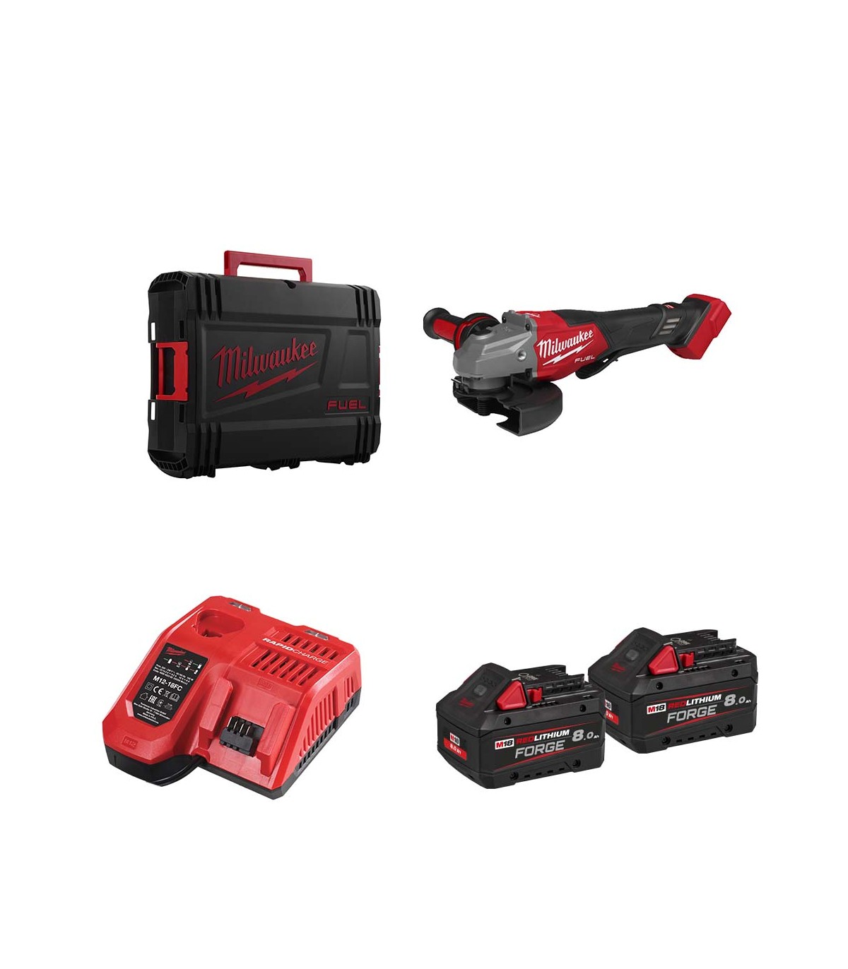 Meuleuse d'angle avec homme mort Ø125 mm M18 FHSAG125XPDB2-802X + 2 batteries FB 8 Ah + chargeur M12-18 FC MILWAUKEE