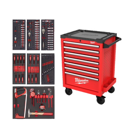 Servante équipée 7 tiroirs 69CM TOOLGUARD 196 outils MILWAUKEE