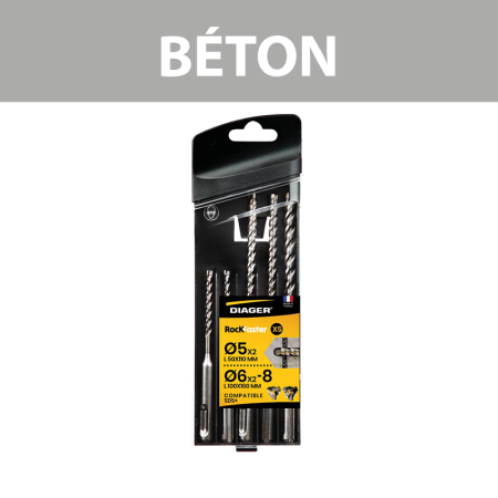 Coffret 5 forets béton ROCKFASTER SDS-Plus Ø5-8 mm DIAGER