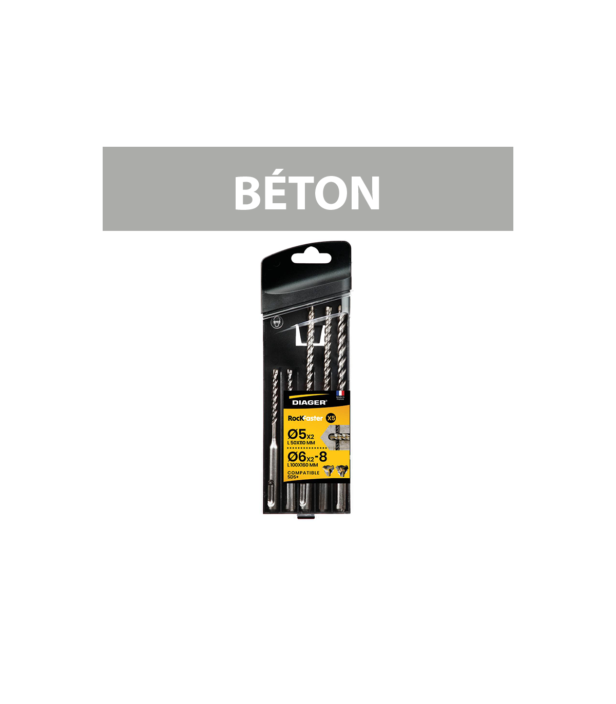 Coffret 5 forets béton ROCKFASTER SDS-Plus Ø5-8 mm DIAGER