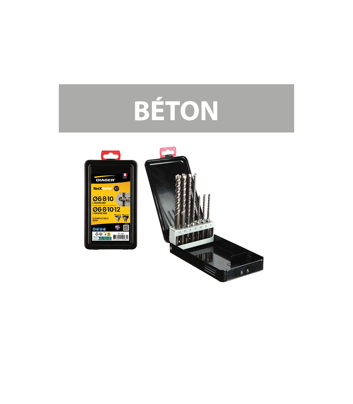 Coffret 7 forets béton ROCKFASTER SDS-Plus Ø6-12 mm DIAGER