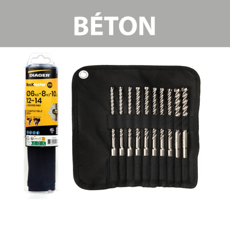 Trousse 10 forets béton ROCKFASTER SDS-Plus Ø6-14 mm DIAGER