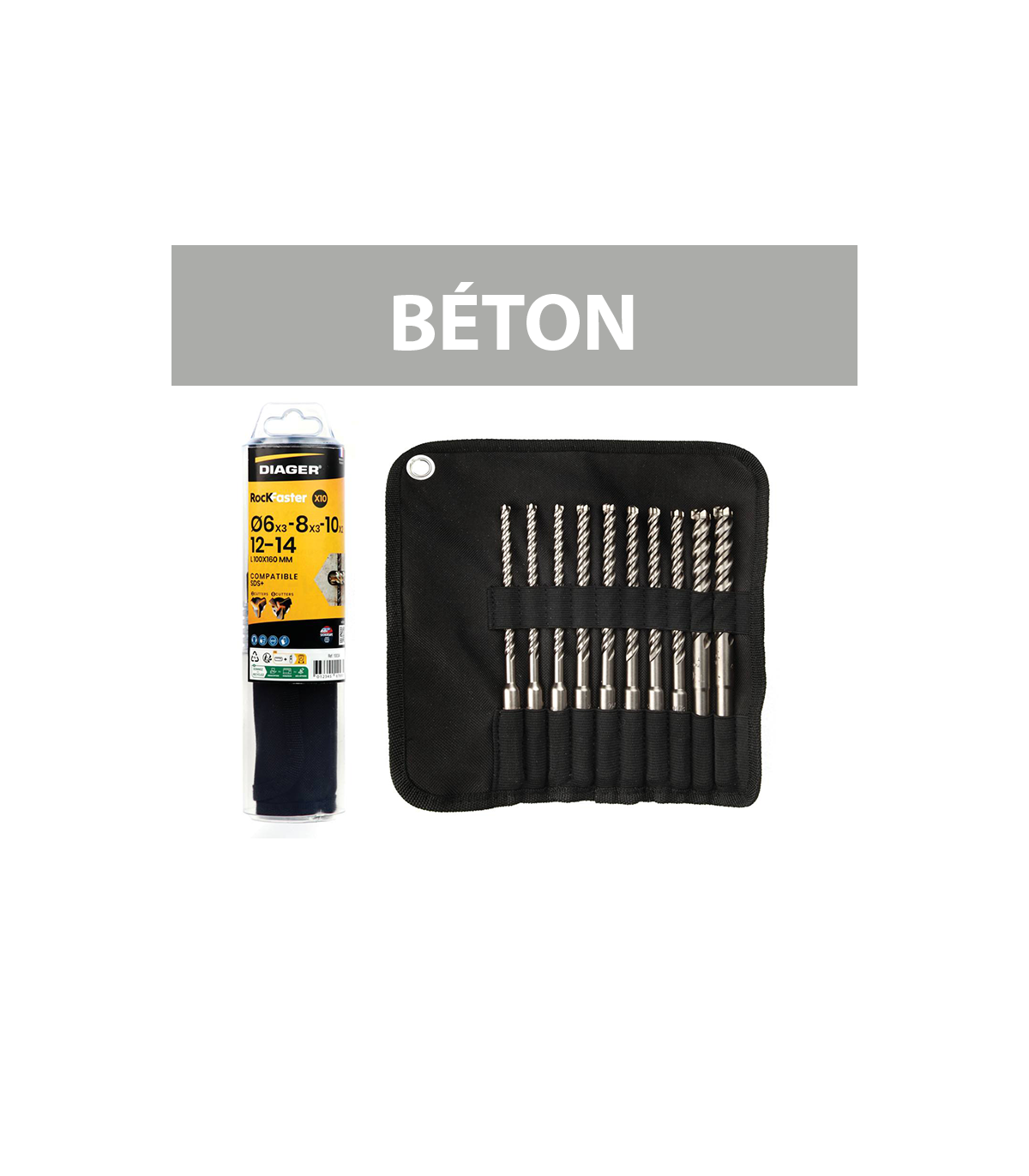Trousse 10 forets béton ROCKFASTER SDS-Plus Ø6-14 mm DIAGER