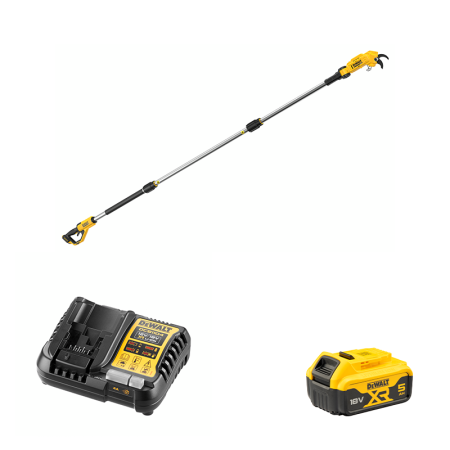 Sécateur sur perche XR 18V DCMPP569N-XJ + 1 batterie 18V 5 Ah + chargeur DCB1104-QW DEWALT