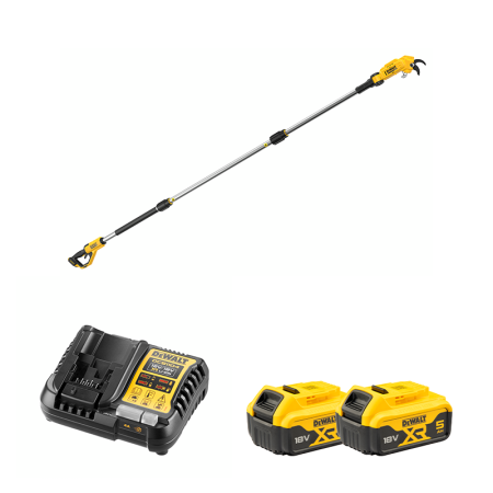 Sécateur sur perche XR 18V DCMPP569N-XJ + 2 batteries 18V 5 Ah + chargeur DCB1104-QW DEWALT