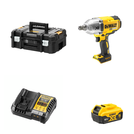 Boulonneuse à chocs 18V 1/2" DCF899NT-XJ + 1 batterie 18V 5 Ah + 1 chargeur DCB1104-QW DEWALT