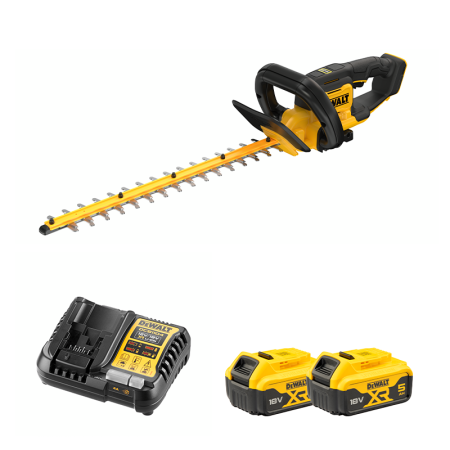 Taille haie 18V 55cm DCMHT564N-XJ + 2 batteries 18V 5 Ah + chargeur DCB1104-QW DEWALT