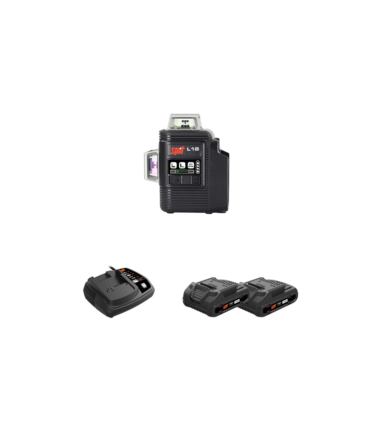 Laser vert  L18 18V + 2 batteries 18V 2 Ah + chargeur compact SPIT