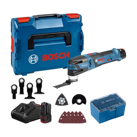 Découpeur-ponceur GOP 12V-28 + 2 batteries 12V 3 Ah + 1 Chargeur GAL 1230CV + Accessoires BOSCH