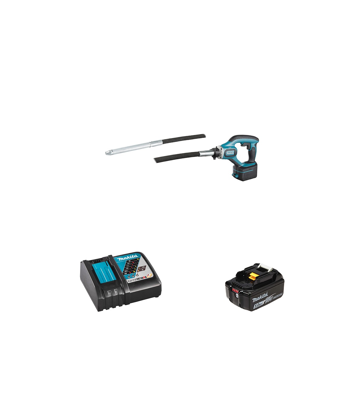 Vibreur à béton 18V DVR350Z + 1 batterie BL1850B 18V 5 Ah + 1 chargeur DC18RC MAKITA