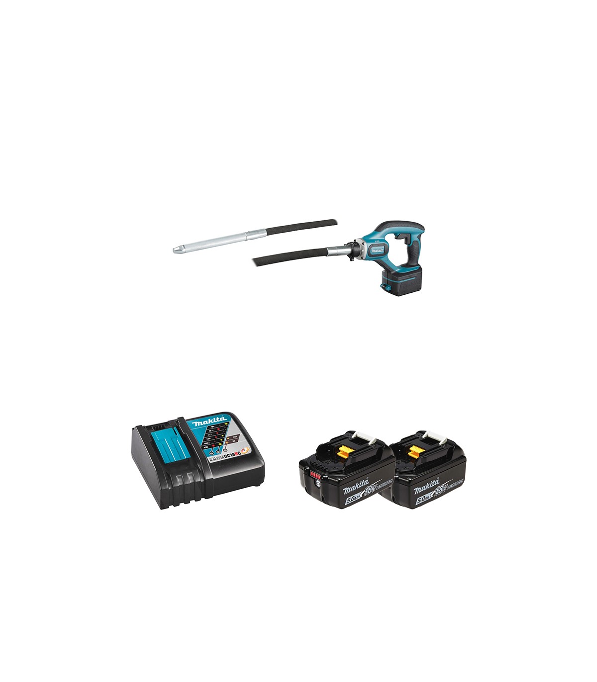Vibreur à béton 18V DVR350Z + 2 batteries BL1850B 18V 5 Ah + 1 chargeur DC18RC MAKITA