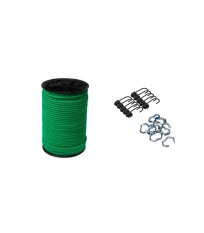 Bobine de 100M sandow vert Ø8/9mm + 1 sachets de 10 crochets et 10 agrafes Ø8/9mm COBALTIX