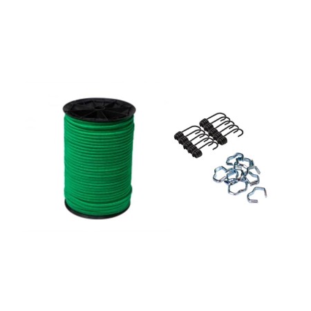 Bobine de 100M sandow vert Ø8/9mm + 1 sachets de 10 crochets et 10 agrafes Ø8/9mm COBALTIX