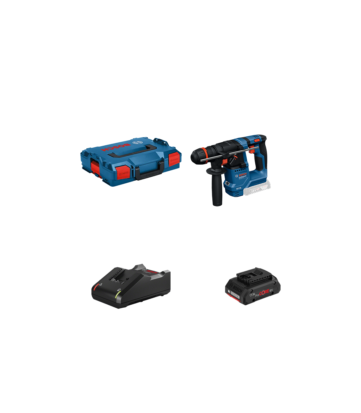 Perforateur ONECHUCK SDS Plus GBH 18V-18 X + 1 batterie Procore 18V 4 Ah + 1 chargeur GAL 18V-40 BOSCH
