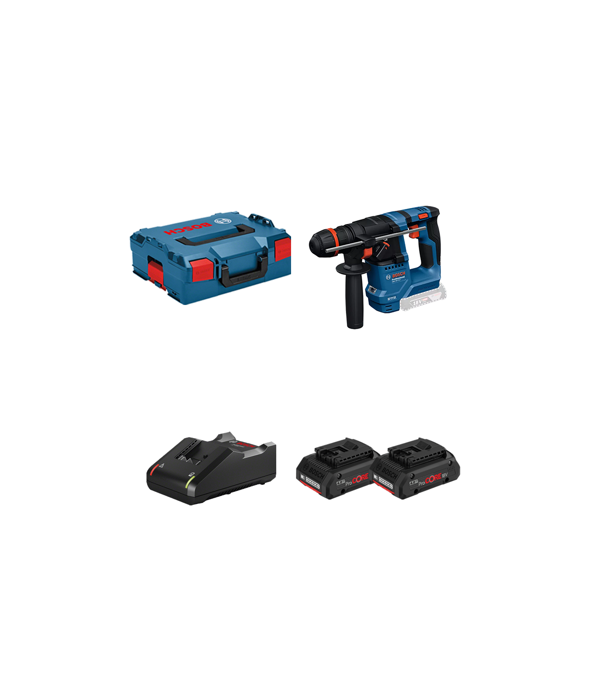 Perforateur ONECHUCK SDS Plus GBH 18V-18 X + 2 batteries Procore 18V 4 Ah + 1 chargeur GAL 18V-40 BOSCH