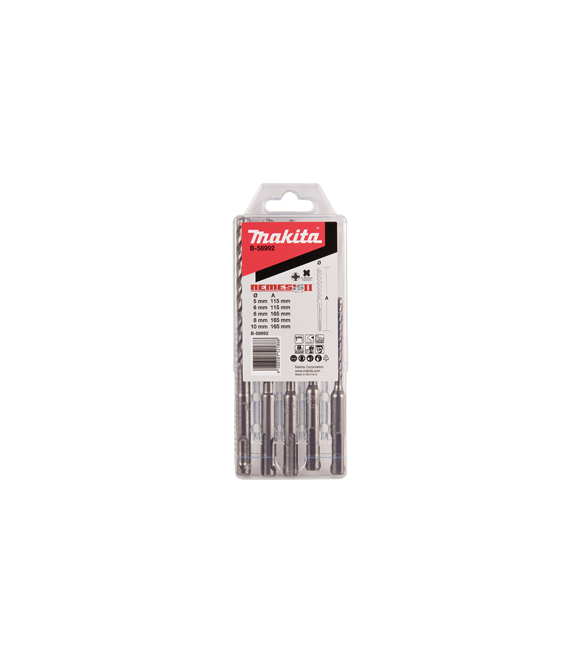 Coffret de 5 forets SDS PLUS 4 taillants TCT NEMESIS II MAKITA