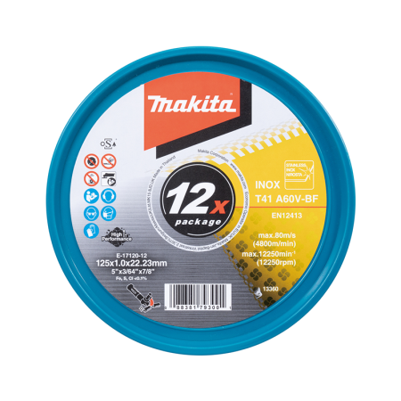 Lot de 12 disques a tronçonner métal & inox A60V 125 mm MAKITA