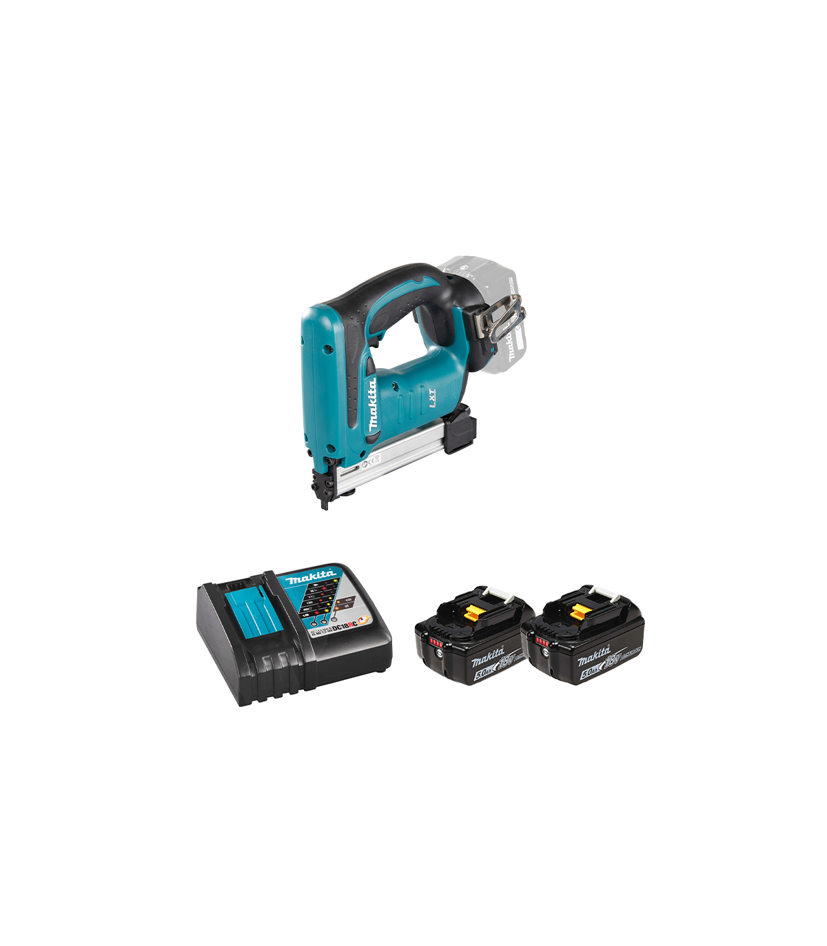 Agrafeuse 18V DST221Z + 2 batteries BL1850B 18V 5 Ah + chargeur rapide DC18RC MAKITA