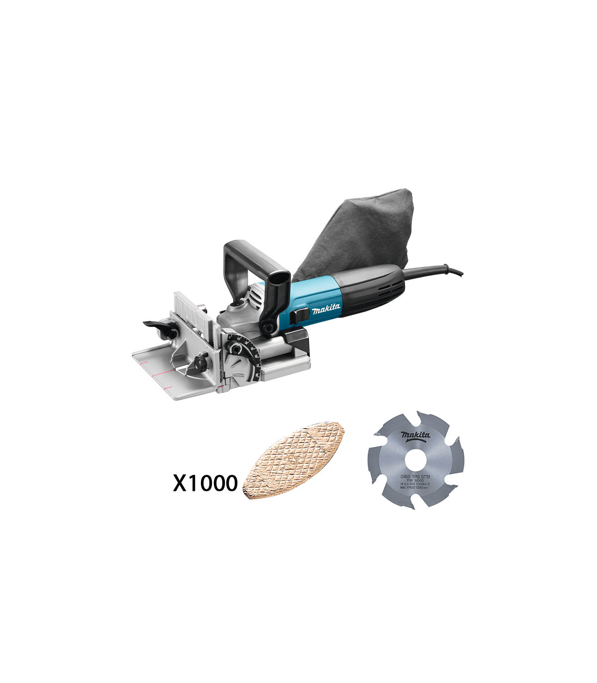 Lamelleuse 701W PJ7000J + Lame carbure Ø100 mm + 1000 lamelles bois N°0 47x15mm MAKITA
