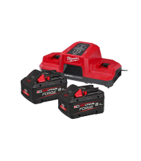 Pack 2 batteries FORGE M18 FB8 18V 8 Ah + chargeur rapide double M18 DBSC MILWAUKEE