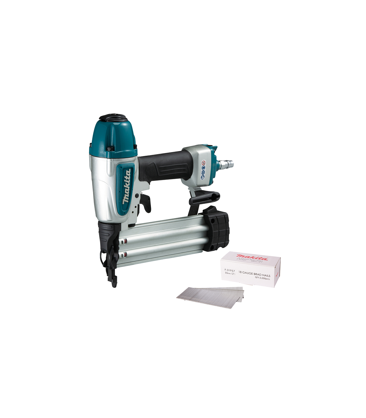 Cloueur pneumatique AF506 + Clous 50mm tête homme mini brads 18 Ga galvanisés MAKITA