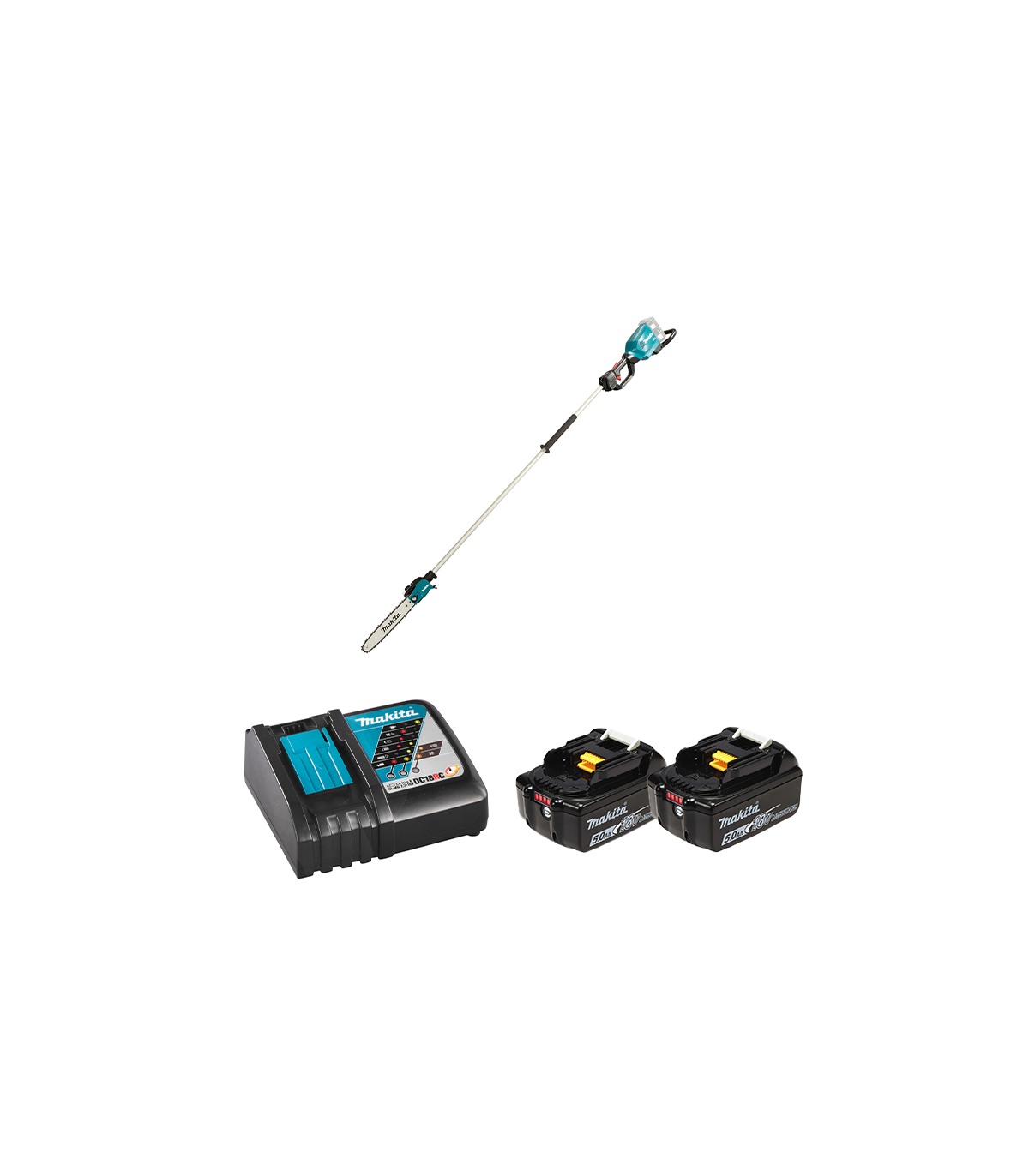 Tronçonneuse d'élagage sur perche 2x18V 30cm + 2 batteries BL1850B 18V 5 Ah + chargeur rapide DC18RC MAKITA