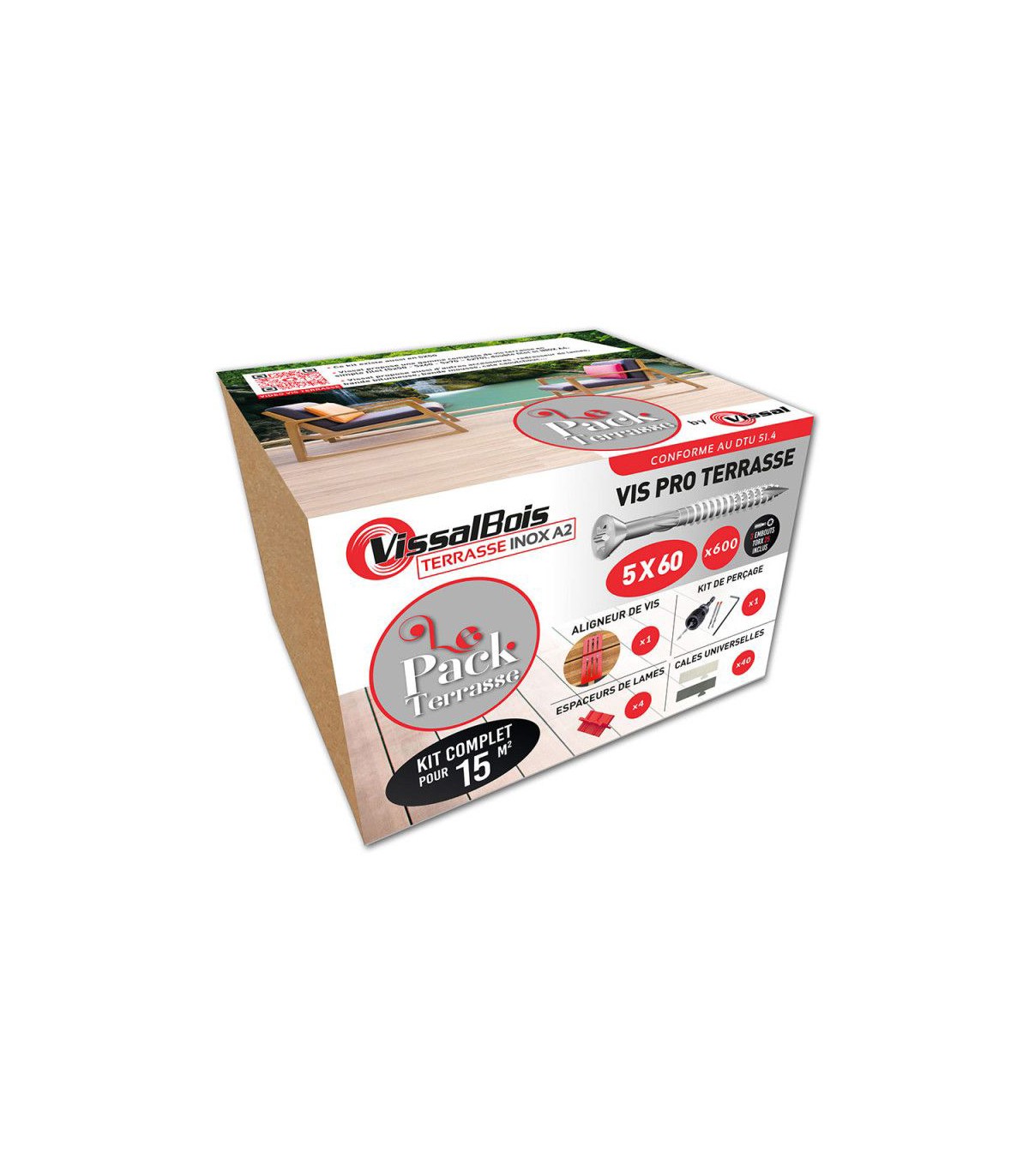 Pack terrasse complet 15m² 600 vis Inox A2 5x60mm VISSAL