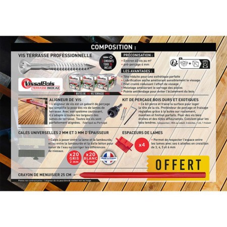 Pack terrasse complet 15m² 600 vis Inox A2 5x60mm VISSAL